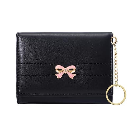 Image of Sunwel Fashion Cute Coquette Bow Wallet with Key-chain Aesthetic Card Holder ID Window for Women Girls (392BLACK)