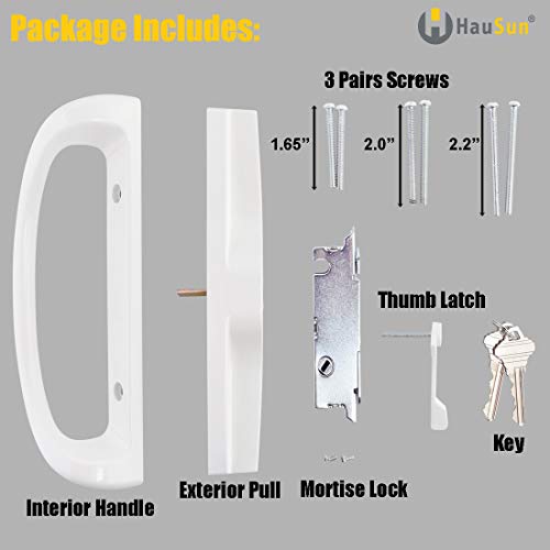 Sliding Patio Door Handle Set With Key Cylinder And Mortise Lock, Full Replacement Handle Lock Set Fits Door Thickness From 1-1/2" To 1-3/4"，3-15/16” Screw Hole Spacing, Reversible Design(Non-Handed) #TOP2