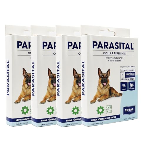 Zotal Parasital - Pack 4 Collares de 75 cm Antiparasitario para Perros Grandes - Protección hasta 4 Meses - Repelente Natural contra Pulgas, Garrapatas y Mosquitos - Cómodo y Ajustable Sin PVC