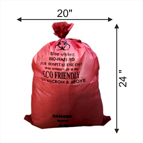Image of HEAN Bio Hazard Waste Disposal Bags, 20x24 inch, 75 Micron, Bio Medical Garbage Bags (Red - 20)