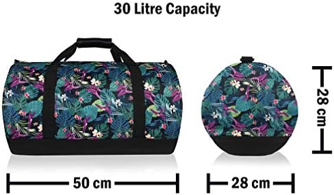 Quenchy London Travel Holdalls Weekend Overnight Bags - Medium Size Holiday Duffle Bag - Ideal Ladies Gym Training Kit - Hand Luggage Cabin Baggage QJL245 (Black Tropical)