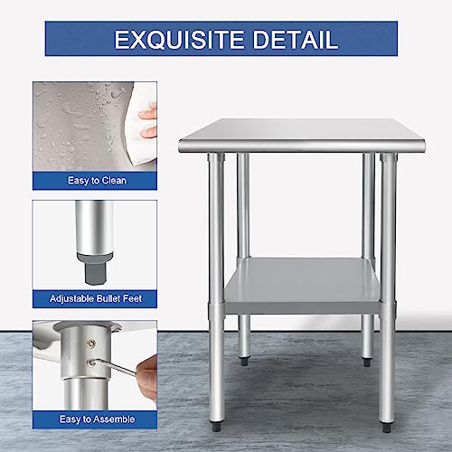 Image of HARDURA Stainless Steel Table with Undershelf and Galvanized Legs NSF Heavy Duty Commercial Prep Work Table for Restaurant Kitchen Home and Hotel