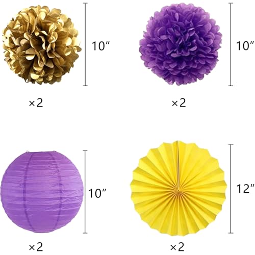 Image of Purple Yellow Graduation Party Decoration Class Banner Hanging Pom Poms Flowers High School College Grad Supplies