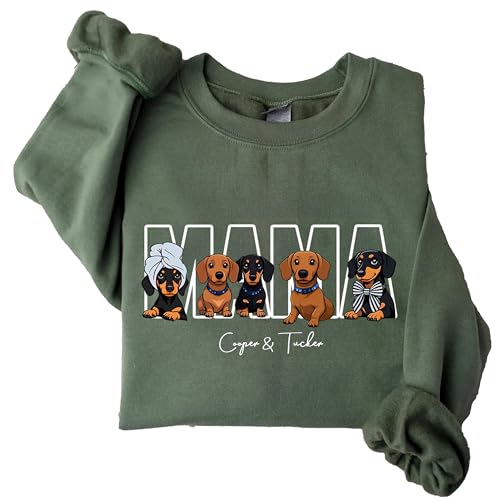 Personalized Cartoon Dog Portrait Sweatshirt with Name, Custom Dog Mom Sweater, Pet Lover Gift