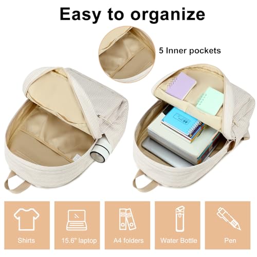 Image of BTOOP School Backpack for Teens Large Corduroy Bookbag Lightweight 15.6 inch Laptop Bag for Girls Women Casual High School College