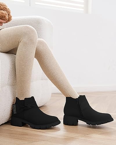 Coutgo Girls Ankle Boots Low Block Heel Glitter Bowknot Zipper Chelsea Booties Little Kid Big Kids3