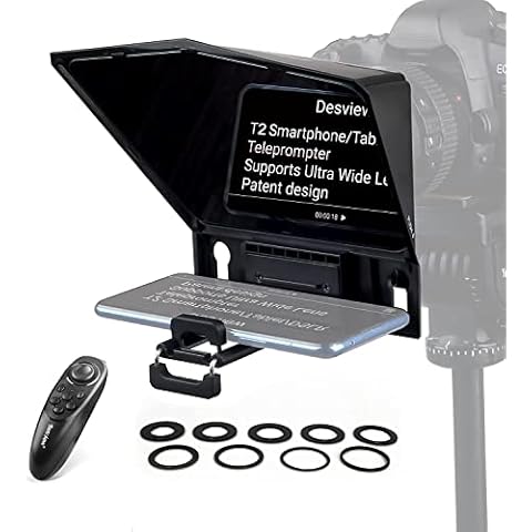 Desview T2 Teleprompter for iPad Smartphone Tablet up to 8 inch, 70/30 Beam Splitter Glass Teleprompters with Remote Control for DSLR Camera Phone Video Recording Cover