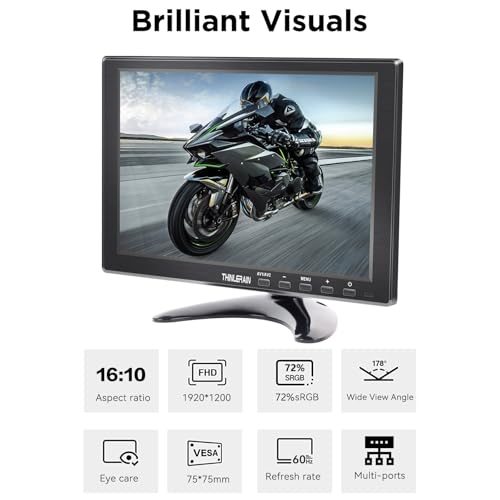 Image of 10.1 Inch Small Computer Monitor, 1920x1200 Mini PC Display with HDMI VGA AV BNC USB Intput, Built-in Speakers, VESA, Remote Control