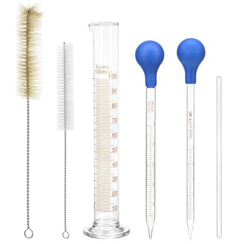 QWORK® 100 ml Cilindro de Medición Laboratorio, con pipetas de transferencia de 5 ml y 10 ml, 2 cepillos de limpieza, 1 varilla agitadora de vidrio