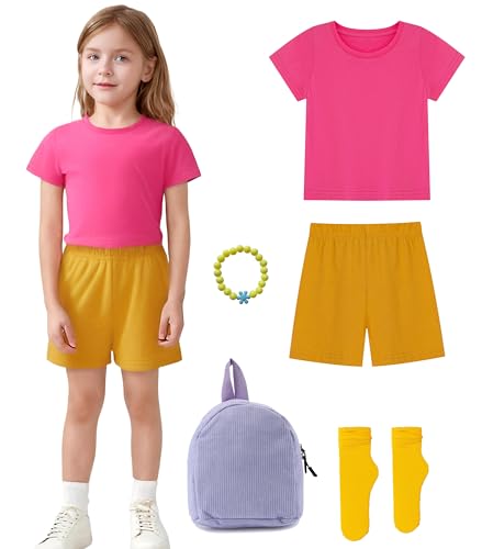 ICHIHSUE Explorer Girls Kids Costume For Adventure Pink Shirt Orange Shorts Outfit Outdoor Cosplay (PinkOrange, 2-3T)