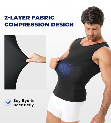 Compression Shirt Men, V-Neck Slimming Body Shaper Tank Top Shapewear Undershirt for Gynecomastia Tummy Control4
