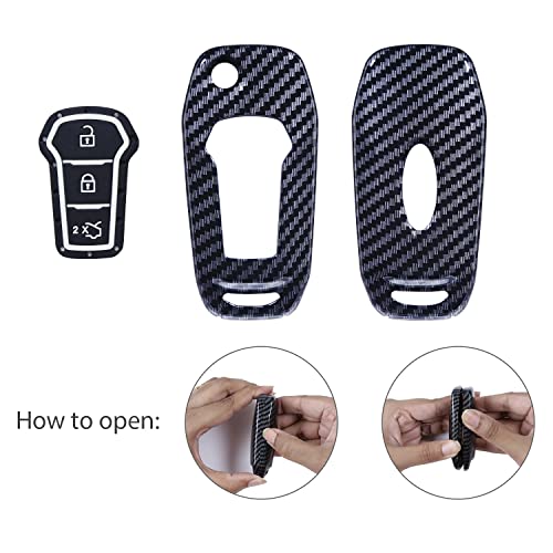 Image of JVCV Hard Case Key Cover Compatible with Ford Endeavour Figo Aspire Freestyle 3 Button Folding Key (Carbon Black).