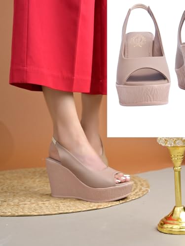 Image of Shoetopia Women's Slingback Wedge Heels | Stylish Comfortable Platform Sandals for Casual & Party Footwear