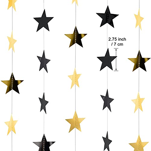 Image of Patelai Glitter Star Garland Banner 2026 Party Decoration Double Side Star Hanging String Streamer Paper Twinkle for Graduation Wedding Birthday(Gold and Black,130 Feet)