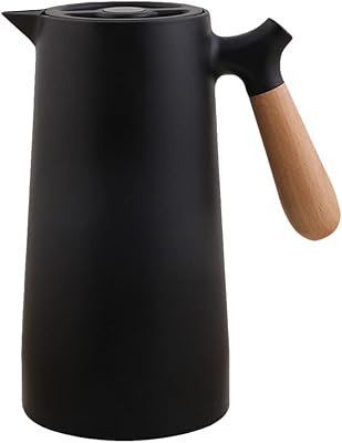 Cabilock Thermal Coffee Carafe Dispenser with Wood Handle Insulated Carafes Glass Juice Pot Beverage Container Cold Water Kettle Teapot for Restaurant Home Picnic Black