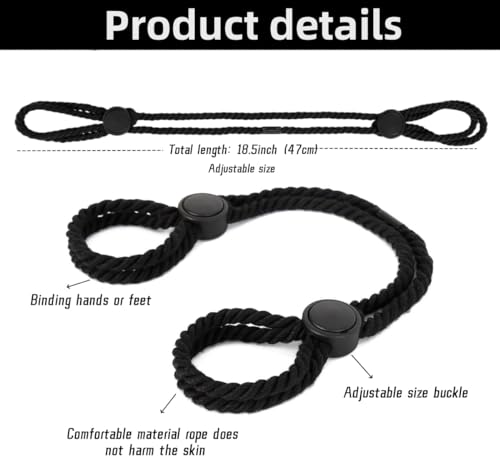 Image of Rope Handcuffs Bracelets 2 Pcs Sex Restraints Ankle Cuffs BDSM Bondage Adjustable Handcuffs Anklets Sex Toys Cotton Ropes Wrist Cuffs Beginner Fetish Adult SM Game for Women (Black)