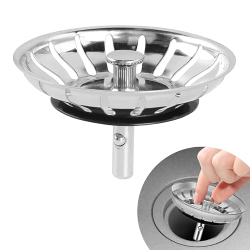 KYLOS 82 Mm Tappo Lavandino Cucina Regolabile In Altezza Per Scarico Con Comando A Manopola - Tappi Lavandino Cucina - Tappi Lavello Cucina In Acciaio - Tappo Per Lavandino Regolabile In Altezza