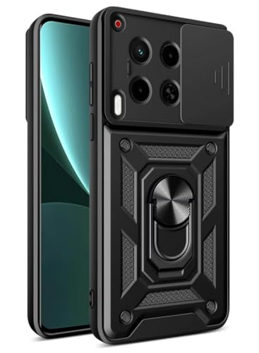 Image of Heavy Duty Back Case Cover for Tecno Camon 30 5G, Shockproof Tecno Camon 30 Back Cover, Ring Case with Kickstand and Camera Protection Shutter - Black