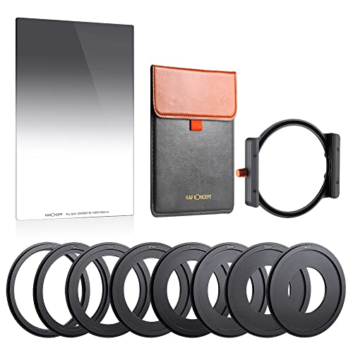 K&F Concept Kit Filtre GND8 Doux Dégradé 100x150mm Densité Neutre Dégradé et Porte Filtre Système 100mm et 8 Bagues Adaptateurs Inclus pour Objectif Appareil Photo