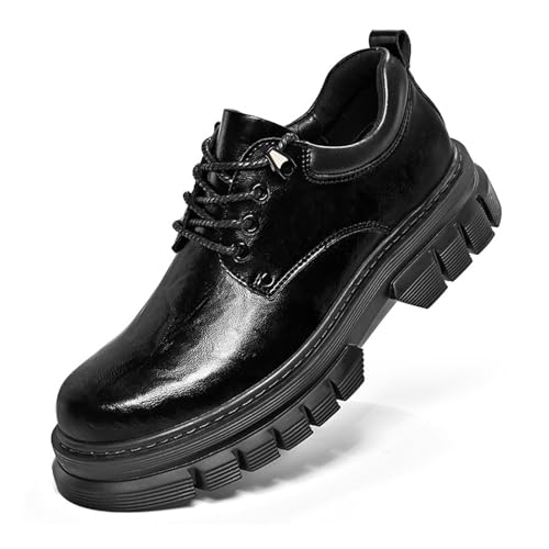 Men's Leather Chunky Platform Oxford Shoes Classic Round Toe Lug Sole Non-Slip Business Work Dress Shoes Walking and Driving Lace-Up Casual Shoes