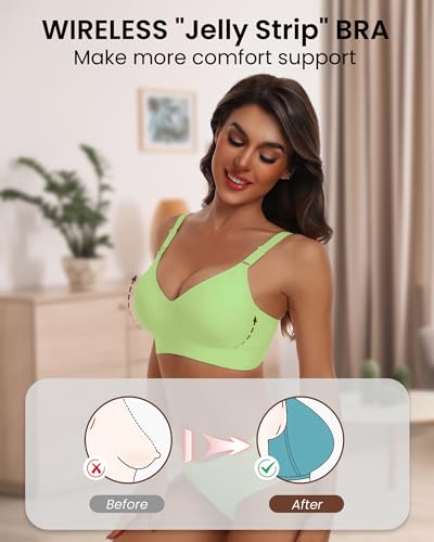 Image of HORISUN Full Support Bras for Women Full Coverage Seamless Wireless T Shirt Bra with Support and Lift(Lemon Green S), Small