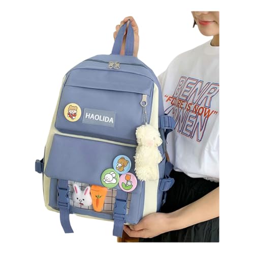 Sac à dos étanche bleu pour l'école avec de jolis pendentifs