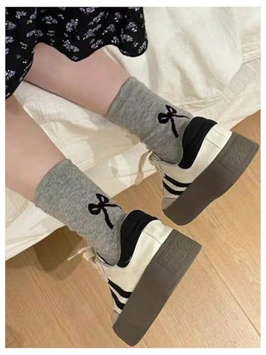 Women's 3 Pairs Bow Print Cute Crew Socks Breathable Comfy Above Ankle Socks4