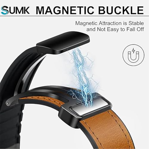 SUMK Magnetic Leather Watch Band Compatible With Galaxy Watch Ultra 47mm (2024) Magnetic Buckle Design Adjustable Classic Wristbands Accessories Replacement Straps With Men and Women Brown