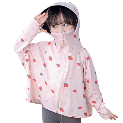 Loizziuy Girls Strawberry Sun Protection Jacket Cooling Hooded Zip-Up Hoodie Girls Boys UPF50+ Running Sweatshirts Shirt