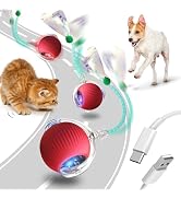 DUO GE MAO Interactive Cat Ball Toy, Smart Moving Cat Toy with Elastic Mesh Tail, Motion Activate...