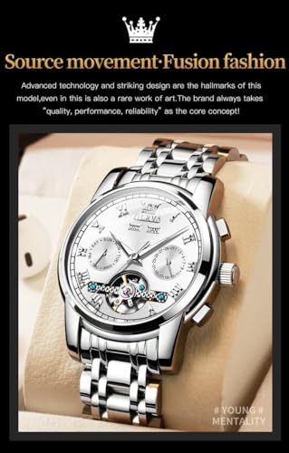 Image of OLEVS Automatic Watch for Men Self Winding Mechanical Luxury Business Stainless Steel Multi Calendar Waterproof Luminous Wrist Watches