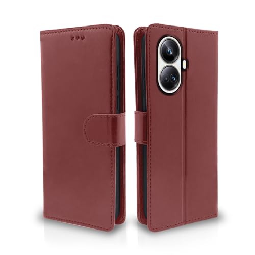 Image of Pikkme Realme 10 Pro Plus 5G Flip Cover Leather Finish | Inside TPU with Card Pockets | Wallet Stand and Shock Proof | Complete Protection Flip Case (Brown)