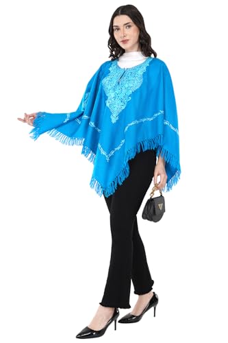 Image of Premium Women's Kashmiri hand embroidery floral woollen poncho Indian cape wrap shrug Free size