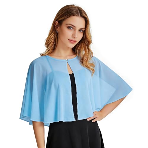 Image of Ciormis Chiffon Capelet Women's Soft Shawls and Wraps for Evening Dresses, Wedding Formal Dress Shawl Cape Cover up