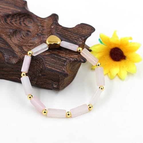 Image of Cuboid Love Elastic Bracelet, Crystal Energy Stone Anxiety Relief Yoga Jewelry for Women Male (Heart-shaped Charm Can Be Customized Name)