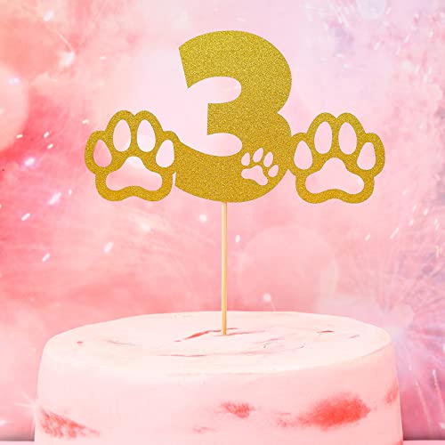 Topper per torta 3° compleanno con zampa dorata