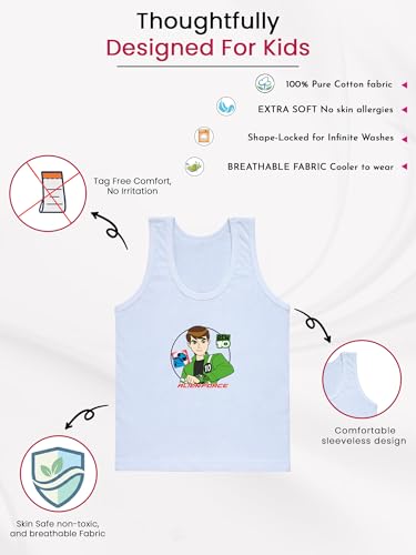 Image of BODYCARE Kids Boy's Regular fit Benten Printed Vest 100% Cotton Vest for Boys | Skin Friendly | Lightweight | Sleeveless Design | Pack of 3