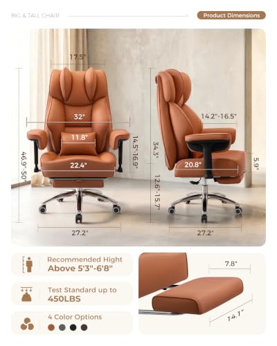 Image of Big and Tall Office Chair, Computer Desk Chair with FootRest, Brown