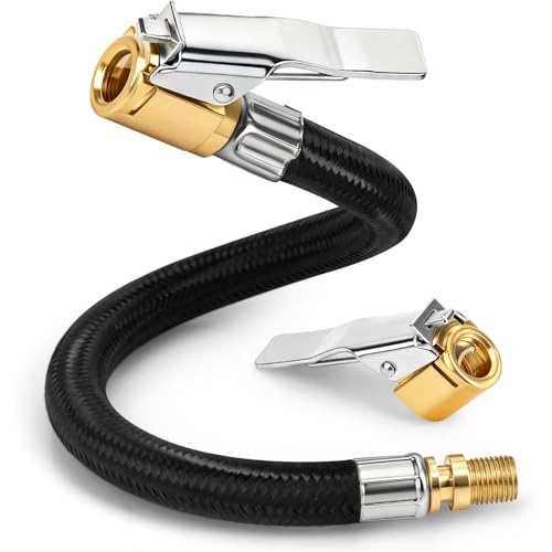 Citufuol Upgraded 12 Inch Tire Inflator Hose Adapter 8mm Male Thread Brass Locking Quick Chuck Long Air Hose for Car Truck Motorcycle and Bicycle Tires