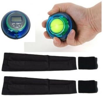TA360 GyroBall Gyroscopic-force Wrist & Forearm Exerciser | Pair of Compression Sleeves with pair of matching Wristbands bundle for Tennis & Golfer's Elbow Prevention and Therapy - 5 items