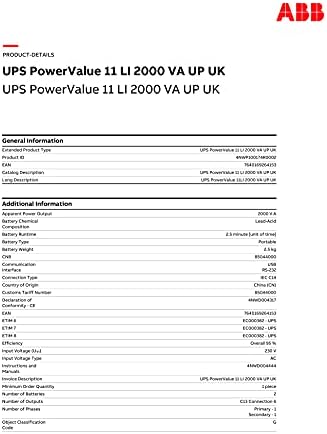 ABB PowerValue 11LI Up Uninterruptible Power Supply (UPS) Line-interactive PowerValue 2000 VA (4NWP100174R0002)