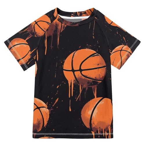 Boys Short Sleeve T-Shirts Doodle Basketball Sport Rashguard Kids Swim Shirts Sun UPF 50+