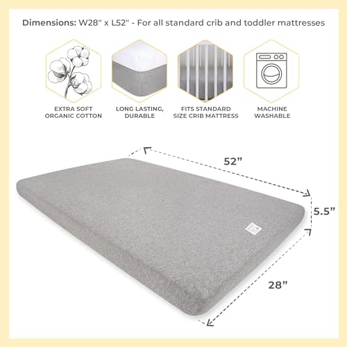 Image of Burt's Bees Baby Essential Organic Cotton Fitted Crib Sheet, Breathable for Boy Girl Standard Crib & Toddler Mattresses