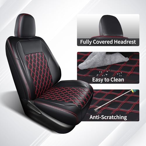 Image of Huidasource Custom Fit RAV4 Car Seat Covers Full Set, Full Coverage Leather Seat Cover, Rav4 Seat Cushion Protector Fit for 2013-2018 Toyota Rav4 XLE LE XLE Premium Limited(Not for Hybrid, Black&Red)