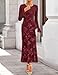 ZESICA Women's 2026 Bell Long Sleeve Floral Maxi Dress Spring Fashion Bodycon Mesh Wedding Guest Cocktail Party Dresses Wine Medium