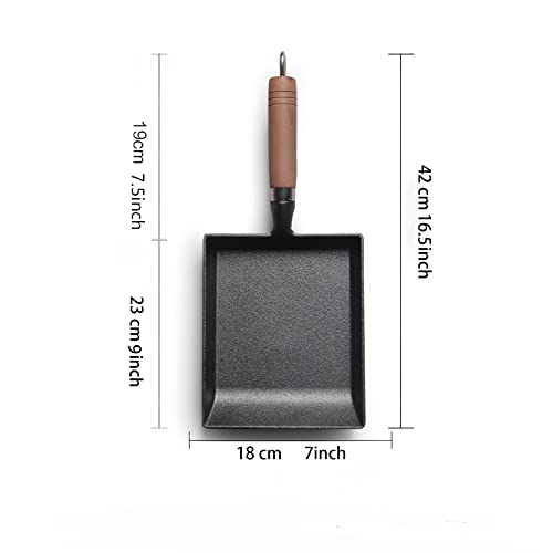 LI-GELISI Pre-Seasoned Cast Iron Tamagoyaki Pan - 9x7 Inch Japanese Rolled Omelet Pan, Non-Stick & Rust-Resistant, Ready to Use with Wood Handle, Works on All Stovetops, Camping & Kitchen