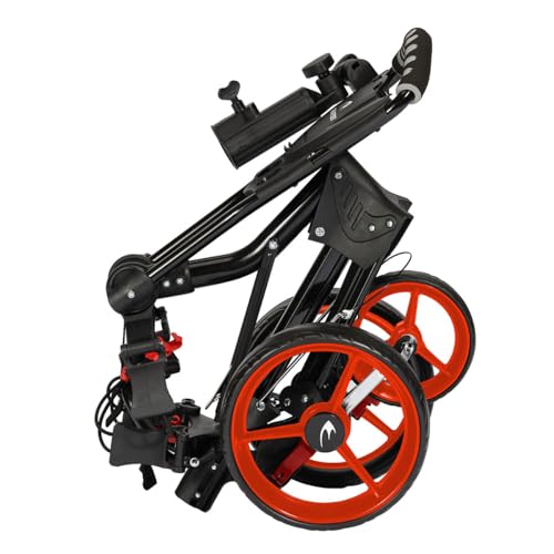 Benross By American Golf Pro Compact Golf Push Trolley with 3 Wheels - Folding Design, Height Adjustable Handle, Quick-Release Wheels & Foot Brake, Lightweight Steel Frame - Black/Red - Image 3