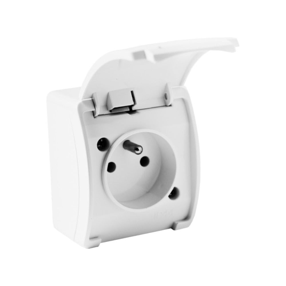 Presa Elettrica Stagna 2 Posti Con Coperchio - 2x2P+T Tipo Francese, IP44, Bianco - Per Esterni E Bagno - 3