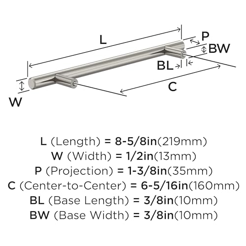 Image of Amerock 6-5 /16 inch Bar Pulls Satin Nickel Drawer Pull | 6-5 /16 inch (160mm) Center-to-Center Mounting Distance and 8-5 /8 inches Overall Length, Durable Carbon Steel Cabinet Hardware