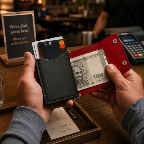 Image of The Wallet Store ClickKiss Genuine Leather Wallet for Men - Red